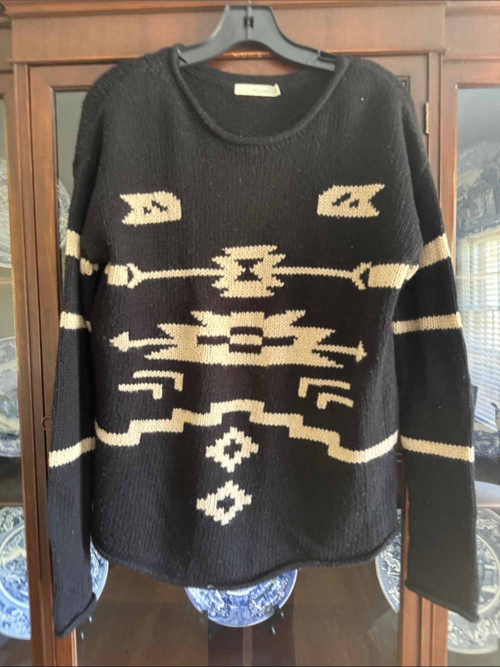 TOWNSEN Black & Cream Aztec-Inspired Crewneck Sweater